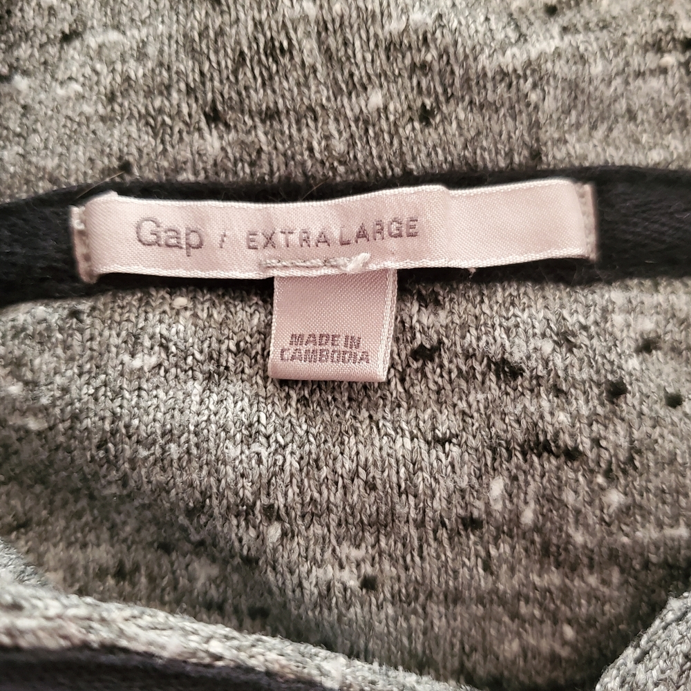 Gap Women's XL Hoodie Iconic Nubby Reverse Weave Gray & Black Elbow Patches - Picture 5 of 9